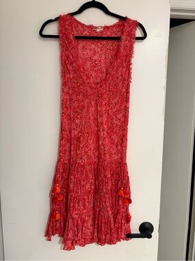 Women's Poupette St Barths Red/orange Sleeveless Floral Ruffle Dress